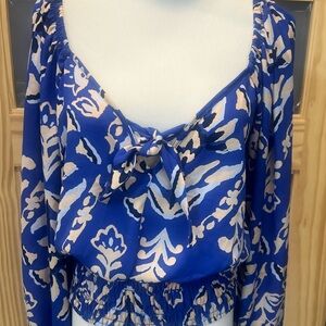 Sienna Sky Blue and Cream Patterned Blouse Size XL